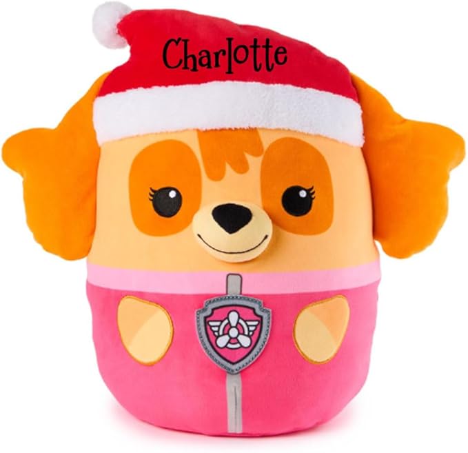 Personalized PAW Patrol Winter Holiday Puppy Squish Plush - 12 in (Personalized Skye with Santa Hat)