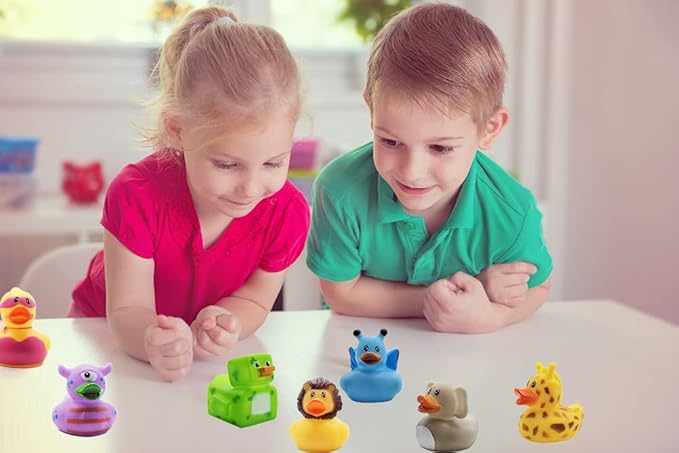 100 Assortment Rubber Duck Toy Duckies for Kids, Bath Birthday Gifts Baby Showers Classroom Incentives, Summer Beach and Pool Activity, 2" (100-Pack)