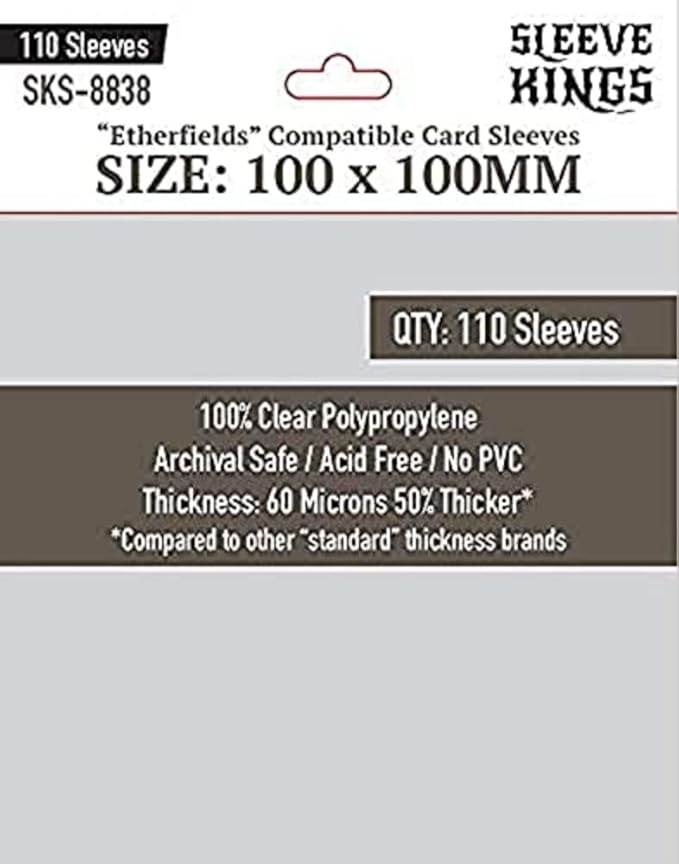 Sleeve Kings Standard Card Sleeves – 110 Count, Clear 60 Micron Thickness, XL Square Size (100 x 100 mm), Compatible with Etherfields & More – SKU: SKS-8838