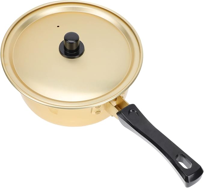 1pc Korean Ramen Pot Stainless Steel Cooking Utensils Stainless Steel Sauce Pan with Lid Chocolate Fondue Snack Bowls Korean Ramen Noodle Pot Gold Thickened Stock Mini