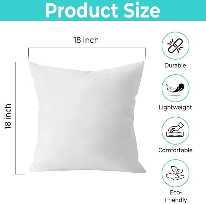 QUBA LINEN Throw Pillow Inserts (1 Piece, White), 18x18 Inches - Premium Cushion Fillers for Sofa, Bed, and Home Décor (18x18 Inch)