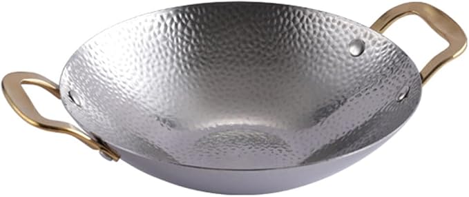 Kichvoe Stainless Steel Hammer Dry Pot Double Handle Cooking Pan for Ramen Hot Pot Seafood 10.82 X 8.26 X 2.04 in Lightweight Kitchen Tool