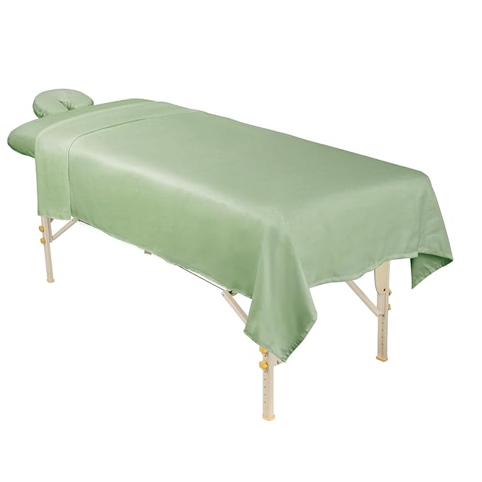 ForPro Professional Collection Premium Microfiber 3-Piece Massage Sheet Set, Sage, Ultra-Light, Stain, and Wrinkle-Resistant, Includes Flat, Fitted Sheet and Massage Face Rest Cover