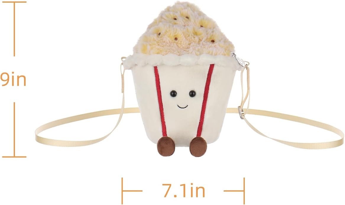 Apricot Lamb Caramel Popcorn Plush Shoulder Bag for Kids, Teen Girls Boys, Fashion Handbags, 9 Inches