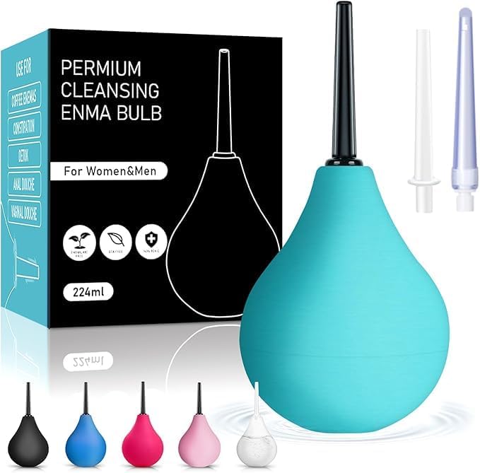 Enema Bulb Douche Enema Kit - 8 oz Reusable Clean Anal Douche for Men Women with 3 Replaceable Nozzle ,Anal Cleaner Enema Bulb(Green,3 Piece Set)