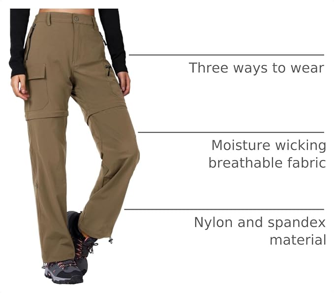 Cycorld Women's-Hiking-Pants-Convertible Quick-Dry-Stretch-Lightweight Zip-Off Outdoor Pants with 5 Deep Pockets