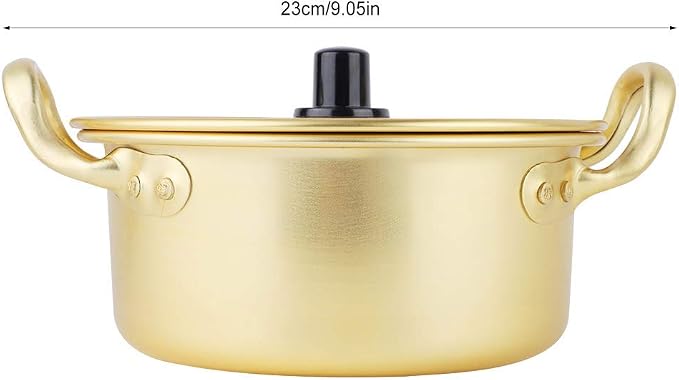 Noodle Pot Korean Ramen Stockpot Yellow Aluminum Noodles Cooking Pot Rapid Instant Noodle Cooker Double Handle Cookware (16cm)