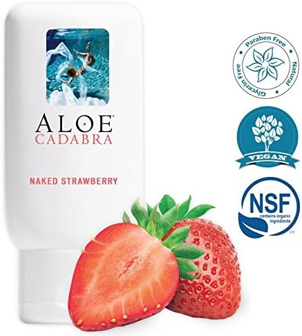 Aloe Cadabra Flavored Personal Lubricant & Vaginal Moisturizer, NSF Certified Organic Edible Aloe Lube for Men, Women & Couples, Non-Staining, pH Balanced, Toy Compatible (Strawberry, 2.5oz, 2 Pack)