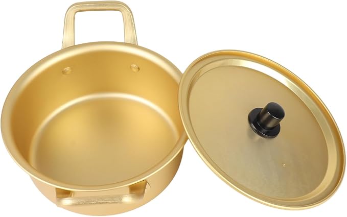 SUNGOOYUE Yellow Aluminum Ramen Noodle Pot 20cm Korean Soup Pan Aluminum Alloy Fast Heating Double Handle for Pasta Soup and Noodles on Open Flame or Ceramic Stove (#1)
