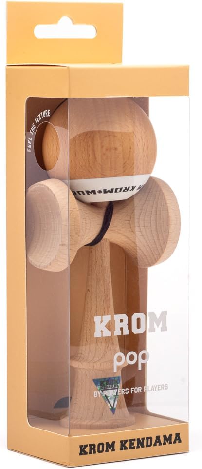 Kendama Toy POP Natural Look - High Wood Quality - Extra Strong - for Beginner and Pro - Gift Pack : Extra String + Stickers