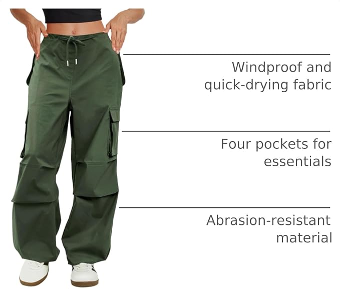 COPYLEAF Cargo Pants Women Low Waisted Parachute Pants with Pockets Loose Baggy Hiking Pants Y2K Clothes