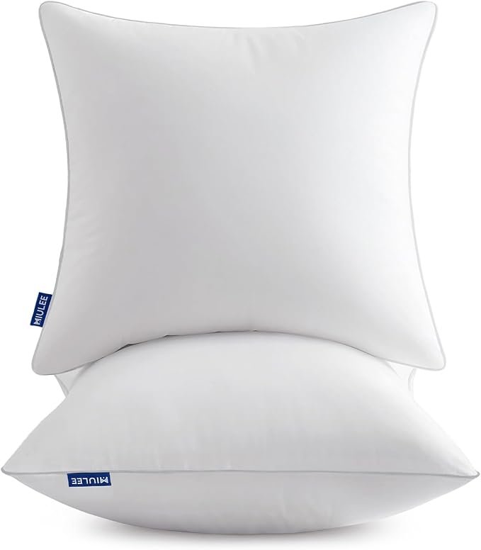MIULEE 18x18 Inch Pillow Inserts Pack of 2 with 100% Cotton Cover | Throw Pillow Inserts, Square Decorative Pillow Inserts for Sofa Bed Couch Bench