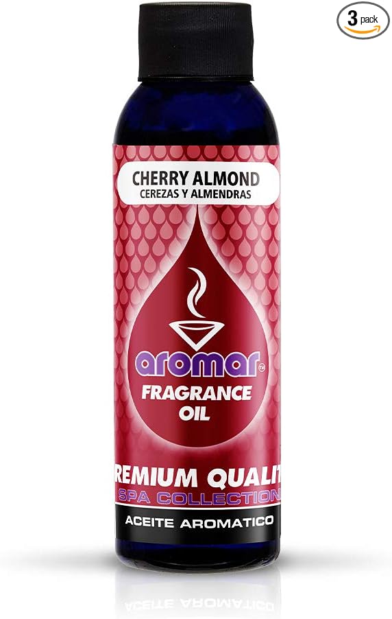 AROMAR Premium Fragrance Oil, 4oz Bottle 3 Pack Long Lasting Aromatic Scent, Fresh and Revitalizing Aromatherapy for Living Room, Bedroom, and Kitchen 12oz Cherry Almond