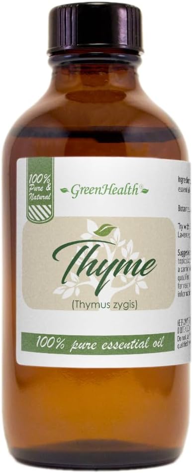 Thyme Essential Oil - 4 fl oz - Amber Glass Bottle w/Cap - 100% Pure Essential Oil - GreenHealth