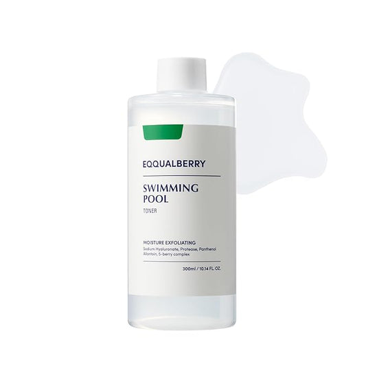 EQQUALBERRY Swimming Pool Toner - Korean Toner for Daily Exfoliating & Deep Hydration with Natural Enzyme Protease & Hyaluronic Acid, For Sensitive Skin, 10.14 Fl Oz (300ml)