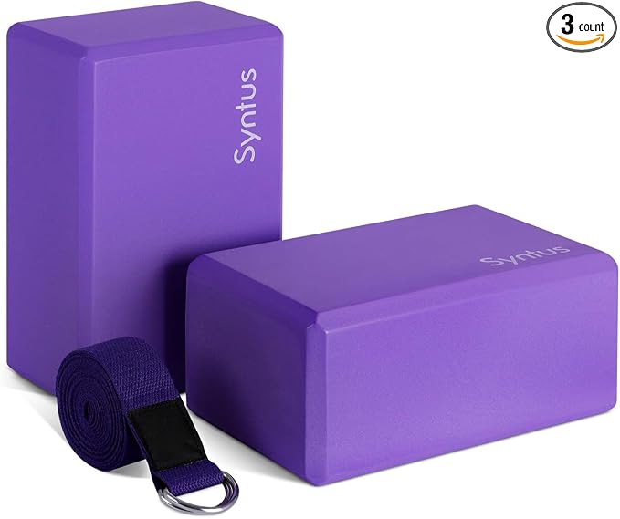 Syntus Yoga Block and Yoga Strap Set, Soft Non-Slip Yoga Blocks 9×6×4 inches, 8FT Metal D-Ring Strap for Yoga, General Fitness, Pilates, Stretching and Toning