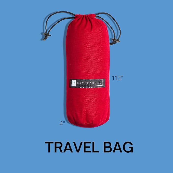 BAY LAUREL Turkish Beach Towel with Travel Bag 39 x 71 Quick Dry Sand Free Lightweight Large Oversized Towels Light (Blue with Red Bag)