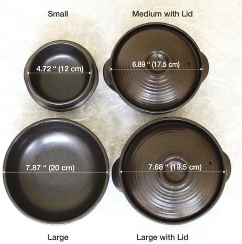 Crazy Korean Cooking Korean Stone Bowl (Dolsot), Sizzling Hot Pot for Bibimbap and Soup - Premium Ceramic (Medium with Lid)