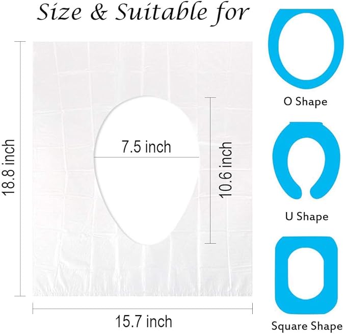 50 Pack Disposable Plastic Toilet Seat Cover Non Slip Individually Wrapped for Travel Perfect for Potty Training Ideal for Adults