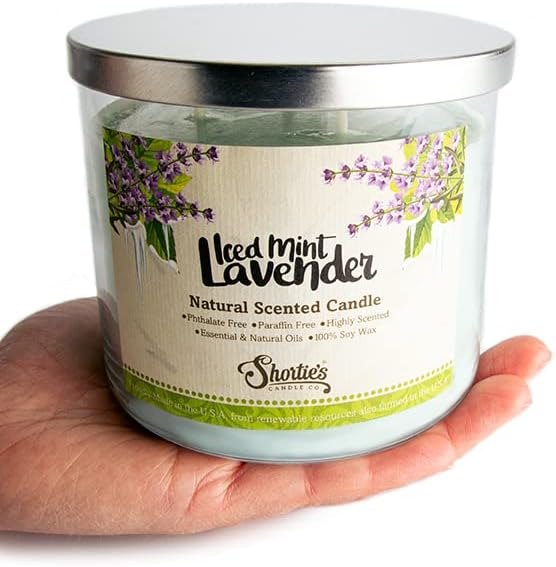 Iced Mint Lavender Highly Scented Natural 3 Wick Candle, Essential Fragrance Oils, 100% Soy, Phthalate & Paraben Free, Clean Burning, 14.5 Oz.