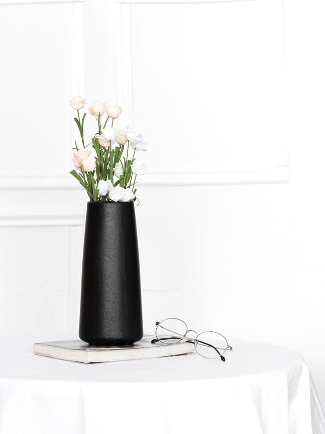 Simple Boho Ceramic Flower Vase for Home Decor (Matte Black,Super Big) | 10'' Modern Vase for Flower Plant Pampas Grass, Fit for Table Shelf Centerpieces, Living Room Kitchen Bedroom Wedding Gift