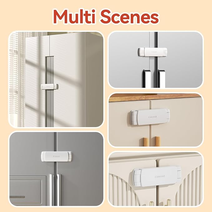 EUDEMON 1 Pack Latest French Fridge Lock French Door Refrigerator/Freezer Lock Apply to Max 3.54"(90mm) Two Door Gap Distance for Kids & Babies,Easy to Install no Tools Need or Drill (White)