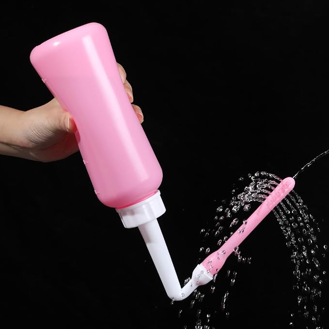 Peri Bottle Vaginal Douche- Postpartum and Perineal Care，Multi-Functional Douche Bottle for Women, 2IN1 Short Punch+Long Punch, 500ml, Pink