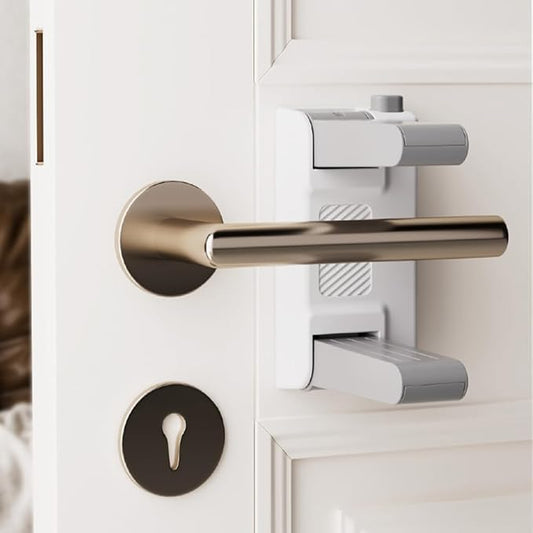 YEYA Upgrade Child Safety Door Handle Lock, White Universal Fit Lever Locks with Stong 3M Adhesive Backing, 2-Pack Toddler Proof Safety Locks for Indoor Doors, Dual-Button Security & Easy Installation