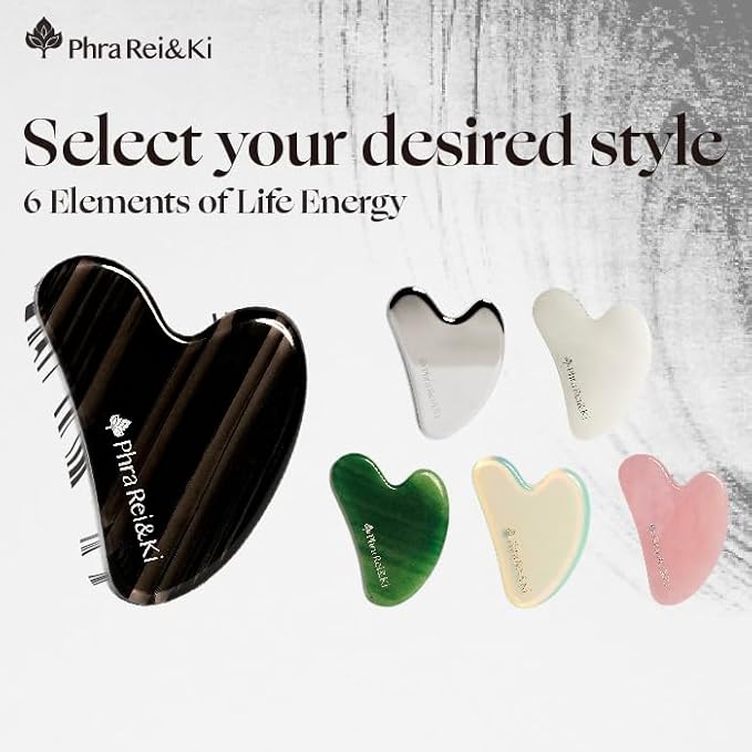 Phra Rei&Ki] Gua Sha Facial Tools, Customed Natural Jade Stone, Gua Sha Tool for Face, Manual Massage Tool for Jawline Sculpting, Puffiness Reducing and Face Lifting, Massager for Skin-Care