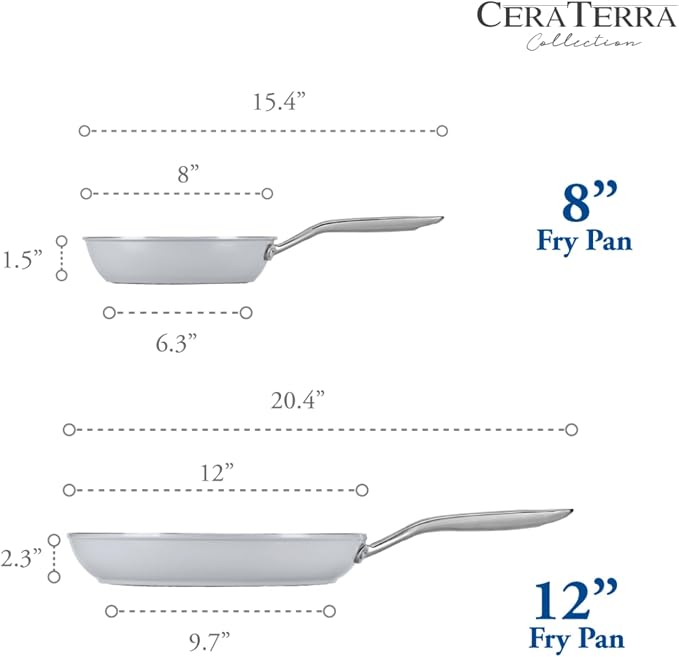 TECHEF - CeraTerra 8" & 12" Ceramic Nonstick Frying Pan Skillet, (PTFE, PFAS, and PFOA Free), Dishwasher Oven Safe, Stainless Steel Handle, Induction-Ready, Made in Korea (2-Piece Set)