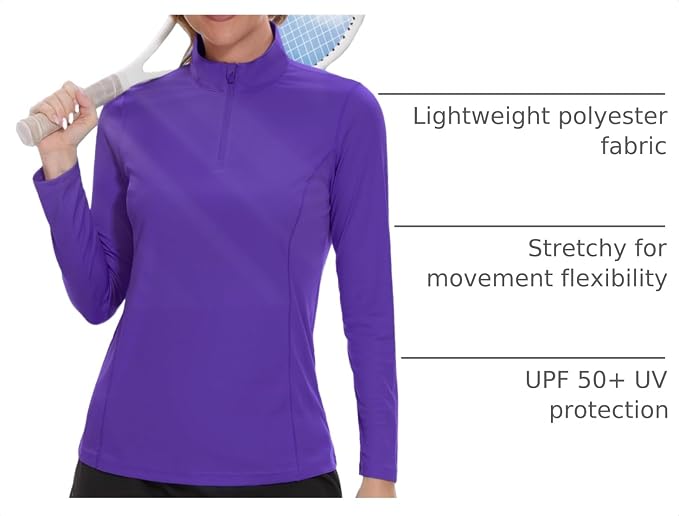 TACVASEN Women's Quarter Zip Pullover Golf Shirts UPF 50+ Long Sleeve Sun Shirts UV Protection Workout Tops