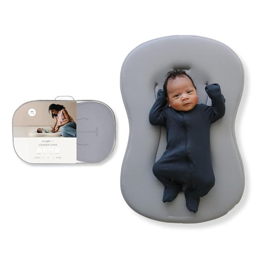 Snuggle Me® Baby Lounger Curve (0-6 Months) - Premium Organic Cotton with Foam Core, Machine-Washable Cover, Buttery-Soft & Breathable Infant Lounger with Travel Bag (30 in x 20 in x 1.9 in)