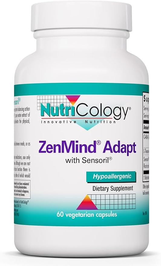 NutriCology ZenMind Adapt - 200 mg L-Theanine, 125 mg Ashwagandha & 550 mg GABA - Supports Stress Response and Calmness - Vegetarian Capsules - Hypoallergenic Formula - 30 Servings - 60 Capsules
