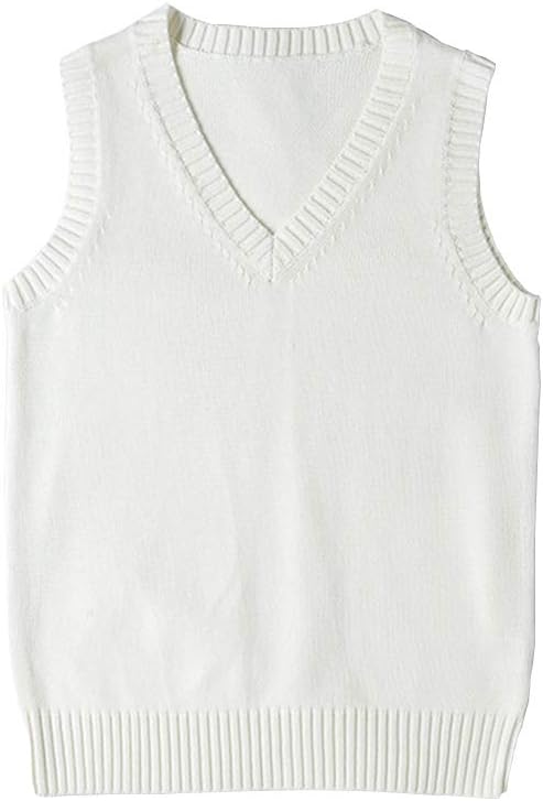 jinghuiyue Women’s V Neck Sweater Vest School Uniform Solid Color Sleeveless Knit Sweaters Pullover Tank Tops