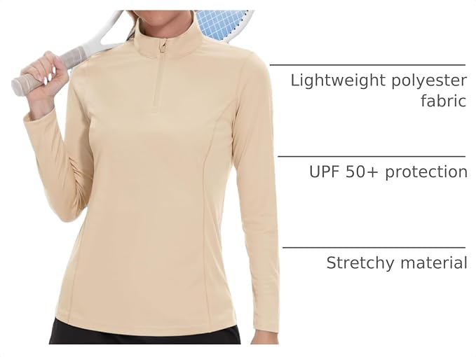 TACVASEN Women's Quarter Zip Pullover Golf Shirts UPF 50+ Long Sleeve Sun Shirts UV Protection Workout Tops