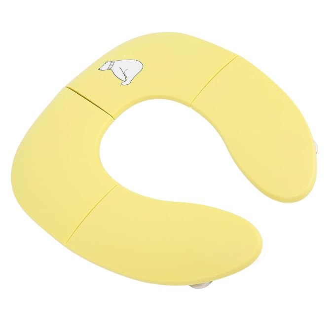 Generic Portable Folding Kids Toilet Cover with Nonslip Suction Cup, Outdoor Travel Potty Mat for Potty Training, Cartoon Design (Yellow)