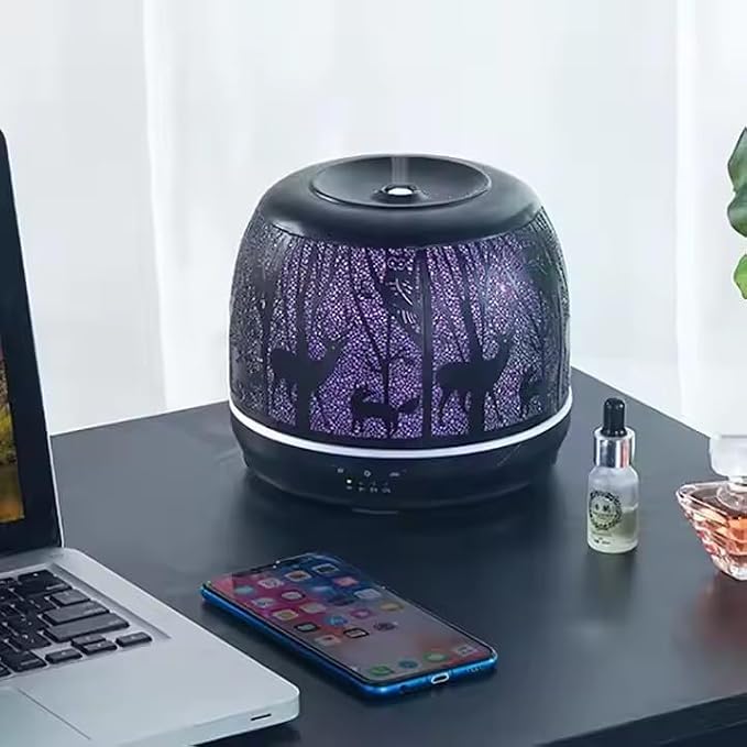 Large Essential Oil Aromatherapy Diffuser for Home Bedroom Metal Hollow Decorative Room Ultrasonic Air Scent Mist Aroma Diffuser 500ML Defusers -Deer
