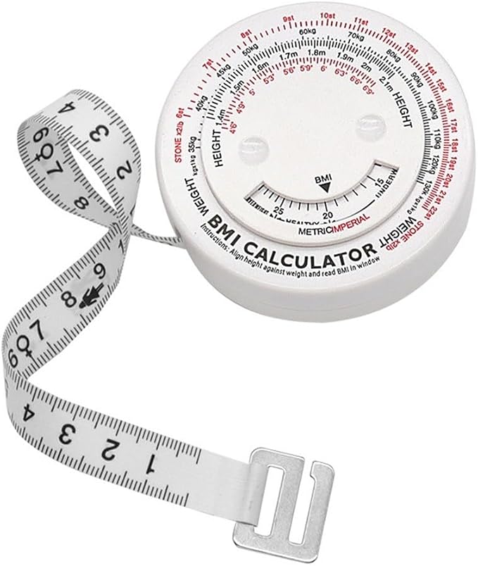 Retractable BMI Body Mass Index Tape Measure 150cm, Push-Button Locking Diet Calculator for Waist Chest Hip Thigh, Plastic Measuring Tool