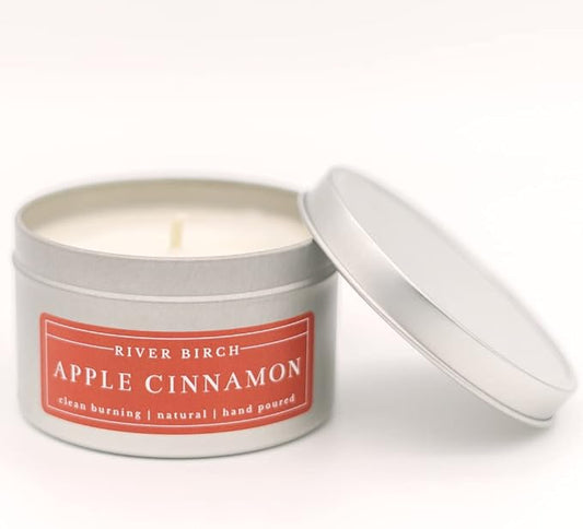 River Birch Candles Apple Cinnamon Scented Candle | Premium, All-Natural, Non-Toxic, Soy Candles | 8 oz. Silver Tin Travel Candle | Cozy Relaxing Gifts for Home