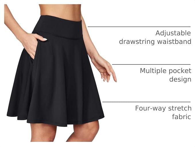 IUGA 20" Knee Length Skorts Skirts for Women with Pockets Tennis Skirt High Waisted Golf Skirts for Women Casual Athletic