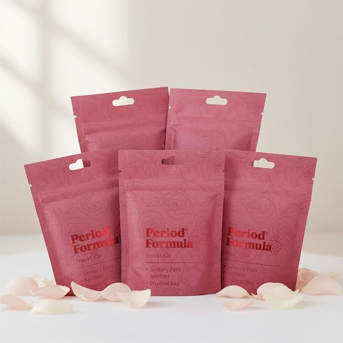 Period Kit/Travel Kit – 5 Kits -Sanitary Pad & Liner, Hand Sanitizer, Disposal Bag – Feminine Hygiene Essentials Period Formula