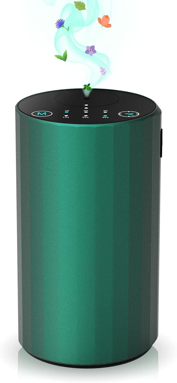 Waterless Essential Oil Diffuser Aromatherapy Scent Diffusers for Home Large Room, Bedroom, Car, Office, Desk, Battery Operated Mini Portable Air Freshener (Green)