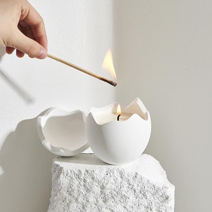 2 Pcs Irregular Egg Shape Soy Wax Candle, Handmade Ceramic Eggshell Candle Holder with Lid, 200g Scented Aromatherapy Candle, Decorative Aesthetic Candle for Bedroom, Living Room, Home Decor Gift