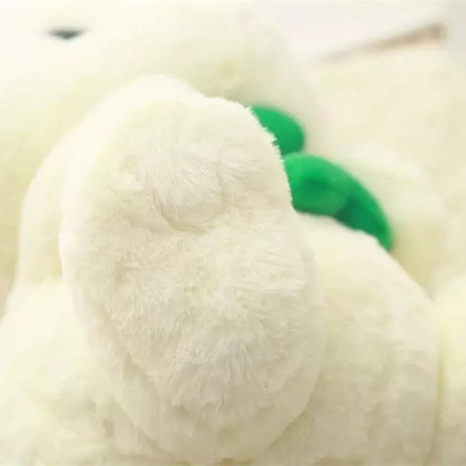 HOUPU Soft Toy - Sitting Lop Eared Rabbit, Easter White Rabbit Stuffed Bunny Animal with Carrot Soft Lovely Realistic Long-Eared Standing Pink Plush Toys (White-Four Leaf,16.9in/43cm)