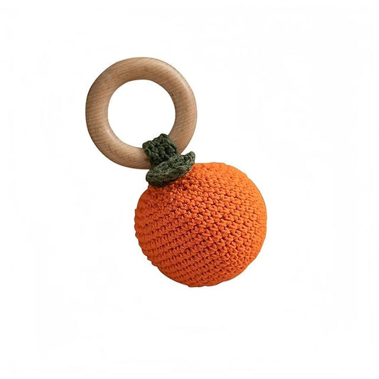 Wooden Baby Rattle Toys Stuffed Crochet Rattle with Teether Ring for Newborn Babies Fruit Wooden Teether Toy Infant Toddler Handcrafted Crochet Rattles Cute Shower Gifts for Boy and Girls