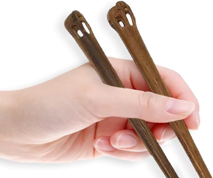 Wooden Chopsticks 9¼" Long Teak Wood Chopstick With Handcarved Elephant Top Eating Utensils Oriental Cutlery Asian Tableware Decorative Dinnerware to Serve Chinese Japanese Korean Food