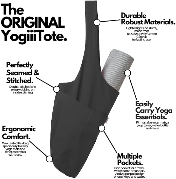 Yogiii Yoga Mat Bag | The ORIGINAL YogiiiTote | Yoga Mat Carrier Tote Sling w/Large Side Pocket & Zipper Pocket | Fits Most Size Mats