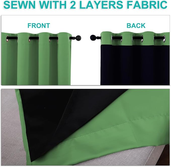 NICETOWN Blackout Curtains 84 inches Long, 2 Pieces, 42" Wide Each Panel, Forest Green, Full Light Blocking Drapes with Black Liner for Nursery, Thermal Insulated Draperies for Hall, Villa