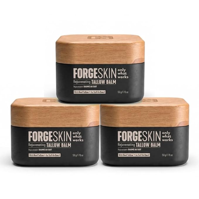 Forge Skin® Wrinkle Defense Beef Tallow Balm for Men [TALLOW-BASED] Moisturizer for Face Hydration - Hydrating AntiAging Skin Cream Natural Facial Skincare Lotion with Essential Oils (1.7oz Each) 3pk