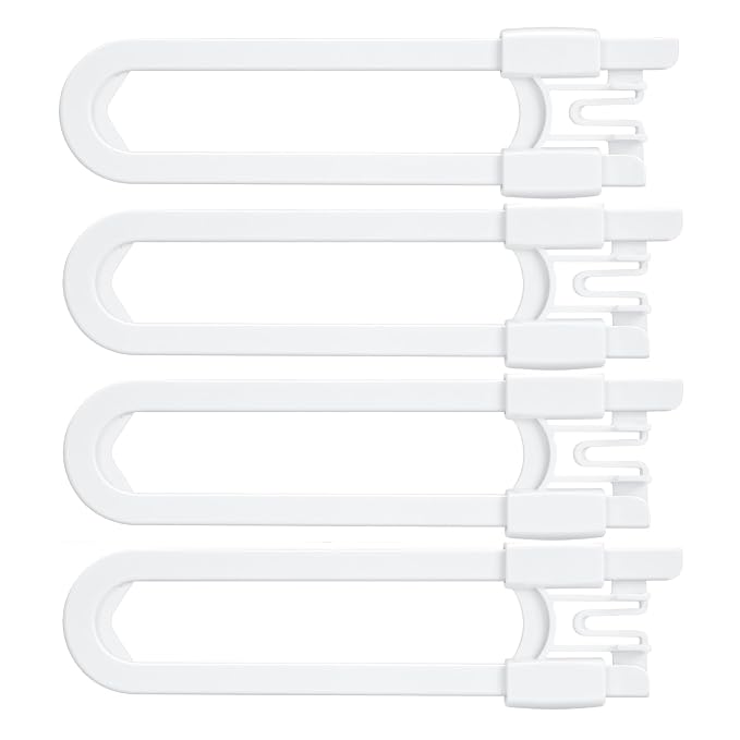 Vmaisi Baby Sliding Cabinet Locks - Adjustable U Shaped Child Safety Locks for Cabinets with Handles or Knobs, Childproof Latches for Kitchen Bathroom Storage Cupboards 4 Pack